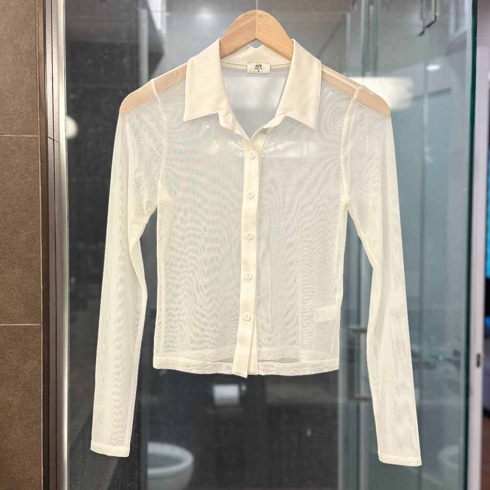 (Nwot) Nlt Collared Mesh Sheer Button-Down Long S… - image 6